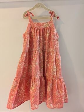Crewcuts Size 12 Girls' Coral Floral Tie-Shoulder Sundress